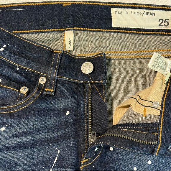 New Rag & Bone Anfield Spla Skinny Jeans Womens 25 Dark Wash Paint Splatter Edgy - Picture 7 of 11
